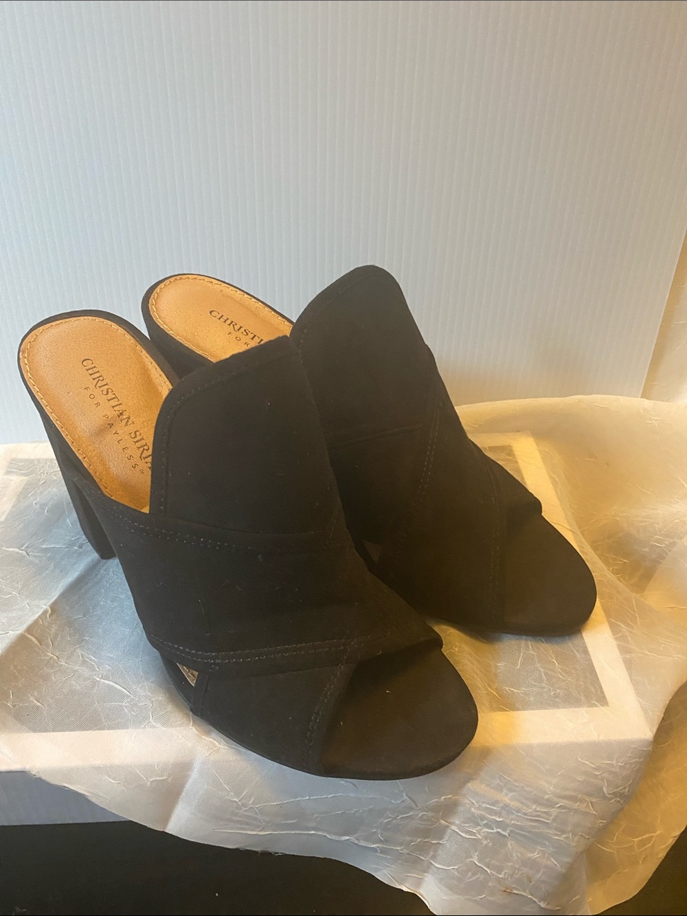 Christian Siriano Black Suede Crossover Open-Toe Mules
